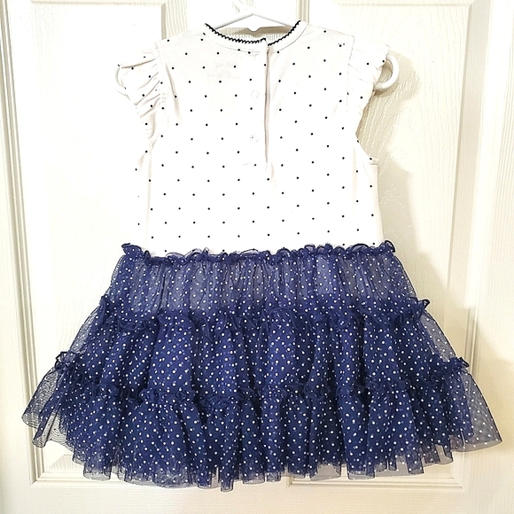 Little Me Blue & White Polka Dot Tulle One Piece Snap Bottom Baby Girl 24 Months - Picture 3 of 8